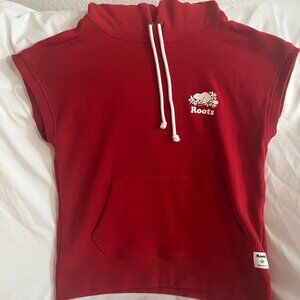 Roots Red Sleeveless Hoodie Sweatshirt Size M Kangaroo Pocket Logo Pullover